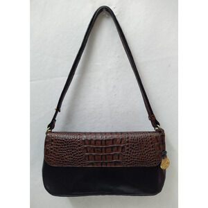 Brahmin Brown Leather Crocodile Embossed Flap Closure Hobo Shoulder Bag